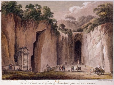 Blick auf die Höhle von Pausilippe (Posillipo) (oder „Grotta Vecchia“), in der Nähe von Neapel. Zeichnung von Chatelet von Claude Louis Chatelet