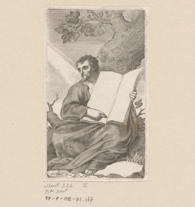 Heiliger Augustinus sitzend am Fuße eines Baumes (Titelblatt für: Les Confessions de Saint Augustin, 1639) von Claude Mellan
