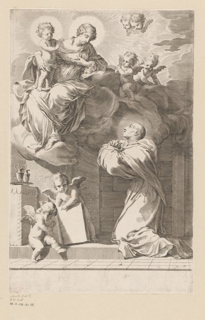Hl. Bernhard kniend vor einer Erscheinung von Maria mit Kind Titelblatt für: Saint Bernardus, Divi Bernardi Abbatis (...), 1640 von Claude Mellan