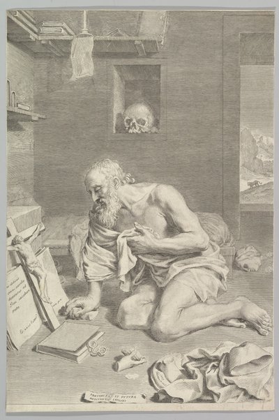 Der heilige Hieronymus betet in seiner Zelle, 1665 von Claude Mellan