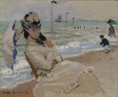 Camille am Strand in Trouville von Claude Monet
