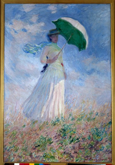 Frau mit Sonnenschirm nach rechts gewandt von Claude Monet