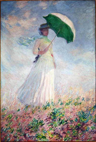 Frau mit Sonnenschirm nach rechts gewandt von Claude Monet