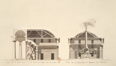 Querschnitt des Eingangs zu den Salinen in der idealen Stadt Chaux, ca. 1801 von Claude Nicolas Ledoux