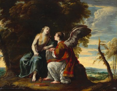 Maria Magdalena getröstet von einem Engel von Claude Vignon