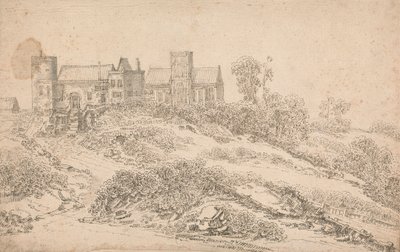 Ein Tudor-Herrenhaus und Kirche von Claude de Jongh