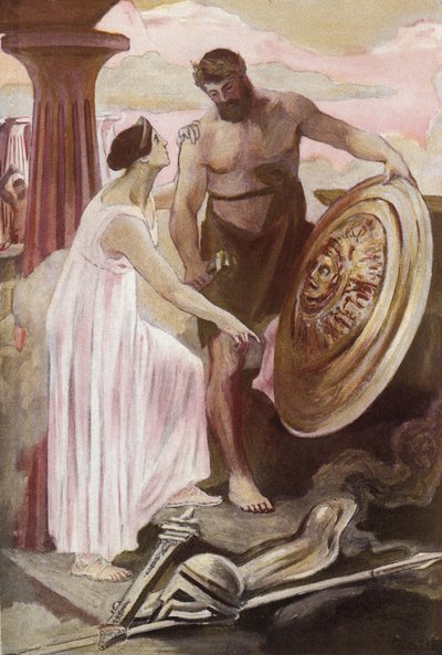 Der Schild des Achilles, geschaffen von Vulkan. Illustration von Clement Gontier für Homers 