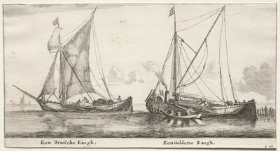 Verschiedene Schiffe und Ansichten von Amsterdam (Verscheÿde Schepen en Gesichten van Amstelredam), Teil II: Ein friesischer Bilander. Ein Gelderscher Bilander von Clement de Jonghe