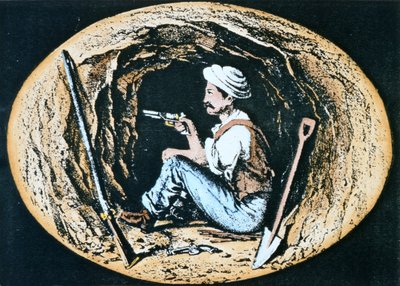 Britischer Pionier, bewaffnet mit Colt-Revolver, wartet in einer Mine auf den Durchbruch des feindlichen Gegensappers von Clifford Henry Mecham