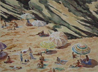 Strand, Felsen und Sonnenschirme von Clive Wilson