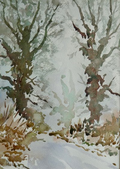 Die Eichen - frostiger nebliger Morgen von Clive Wilson