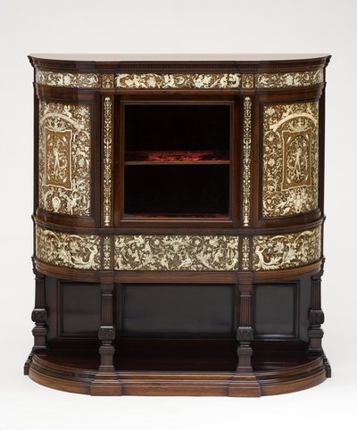 Vitrine, ca. 1890 (Rosenholz mit Elfenbein eingelegt, original Samtfutter) von Collinson and Lock