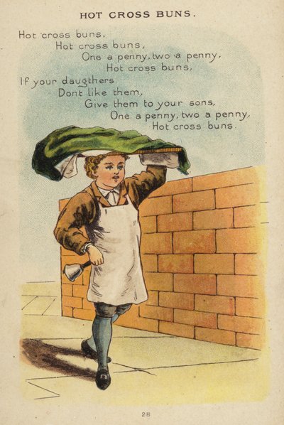 Kinderlied: Heiße Kreuzbrötchen (Chromolithografie) von Constance Haslewood