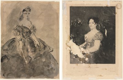 Beim Ball (recto); Die Frau mit dem Fächer, nach Goya (verso) von Constantin Guys