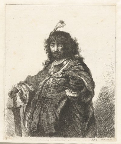 Selbstporträt (?) mit Federhut und gesenktem Säbel von Constantino Cumano