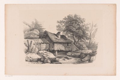Holzhaus über dem Fluss von Constantinus Cornelis Huysmans