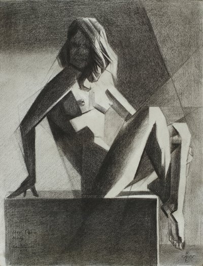 Sitzender geometrischer Akt von Corné Akkers