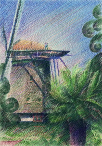 Windmühlenansicht Zeichnung von Corné Akkers