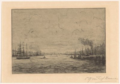 Ansicht der Maas bei Rotterdam von Cornelia Christina Johanna van Trigt Hoevenaar (signed by artist)