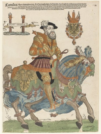 Porträt von Karl V. zu Pferd von Cornelis Anthonisz. (manner of)