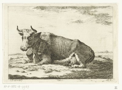 Landschaft mit liegender Kuh mit Hörnern von Cornelis  Bisschop