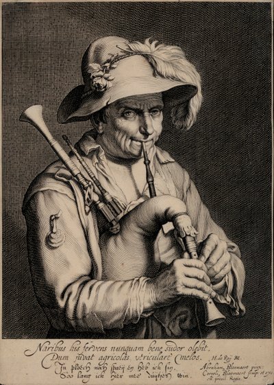Mann, der Dudelsack spielt (Stich) von Cornelis Bloemaert