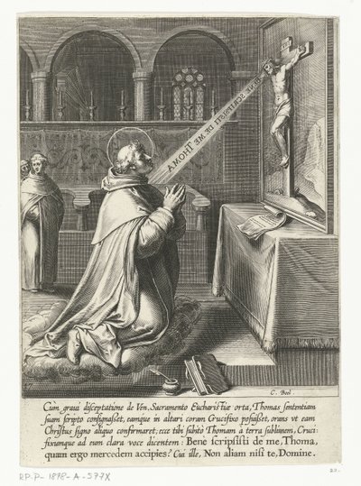 Heiliger Thomas von Aquin im Gespräch mit einem Kruzifix (Das Leben des heiligen Thomas von Aquin) von Cornelis Boel