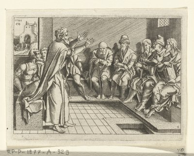 Paulus predigt in der Synagoge von Cornelis Bos