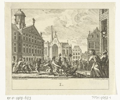Aufstand bei der Beerdigung von Daniël Raap auf dem Dam in Amsterdam im Jahr 1754 von Cornelis Brouwer