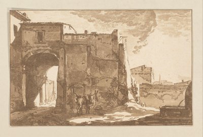 Tor mit Reisendem und Maultier von Cornelis Brouwer