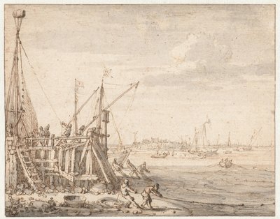 Hafenkopf mit Fischern, die ihre Netze einholen von Cornelis Claesz  van Wieringen