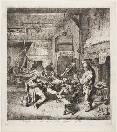 Geigenspieler im Gasthaus sitzend von Cornelis Dusart