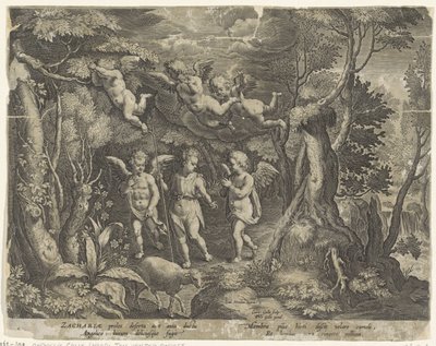 Johannes der Täufer wird von Engeln begleitet, als er in die Wüste zieht von Cornelis Galle (I)