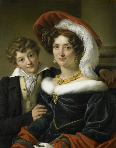 Rudolphina Wilhelmina Elizabeth de Sturler (1798-1873), zweite Frau von Graf Johannes van den Bosch, mit ihrem Sohn Richard Leeuwenhart, 1829 von Cornelis Kruseman