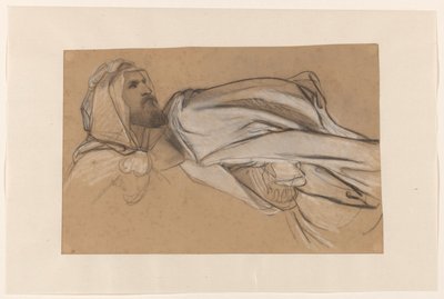 Studien für die Predigt von Johannes dem Täufer in der Wüste: Männerkopf und Draperiestudie einer sitzenden Figur von Cornelis Kruseman