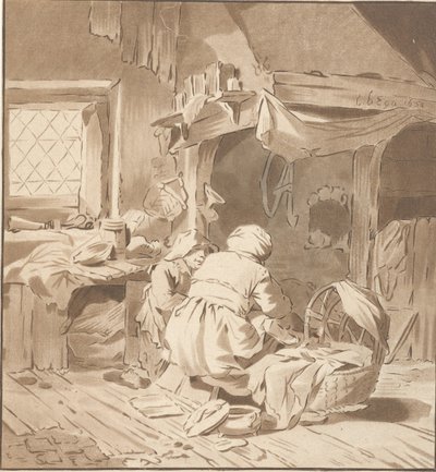 Bauerninterieur mit zwei Frauen von Cornelis Ploos van Amstel (signed by artist)