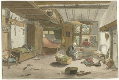 Interieur mit Frau bei Wiege von Cornelis Ploos van Amstel (signed by artist)