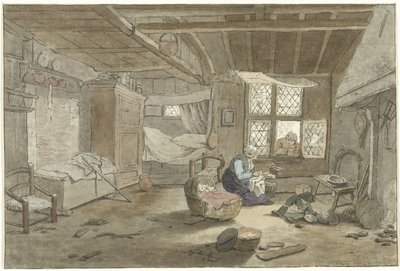 Interieur mit Frau bei Wiege von Cornelis Ploos van Amstel (signed by artist)