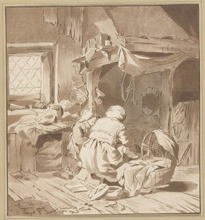Bauerninterieur mit zwei Frauen von Cornelis Ploos van Amstel