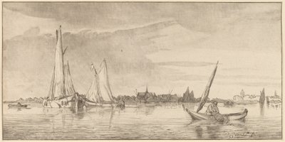 Fluss mit Stadt von Cornelis Ploos van Amstel