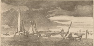Fluss mit Stadt von Cornelis Ploos van Amstel