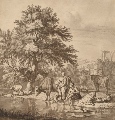 Hirte und Hirtin mit ihrer Herde von Cornelis Ploos van Amstel
