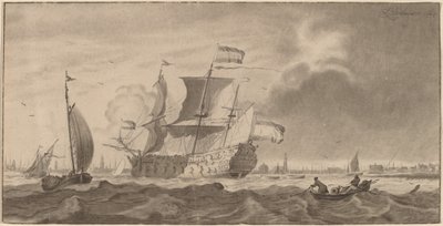 Kriegsschiff in der Y von Cornelis Ploos van Amstel