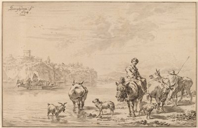 Frau auf einem Maultier sitzend von Cornelis Ploos van Amstel