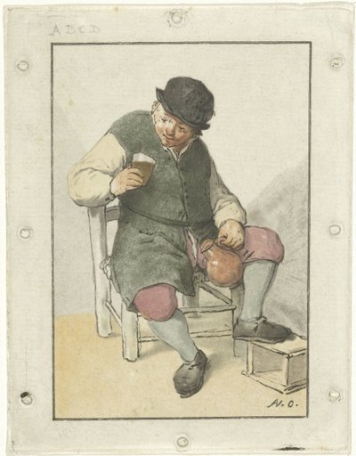 Sitzender Bauer mit Krug von Cornelis Ploos van Amstel
