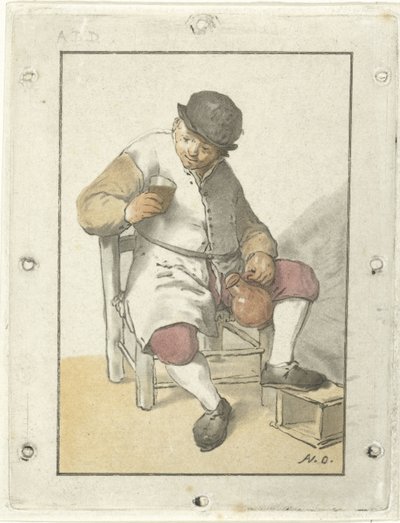 Sitzender Bauer mit Krug von Cornelis Ploos van Amstel