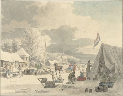 Eisvergnügen auf einem gefrorenen Kanal von Cornelis Pronk