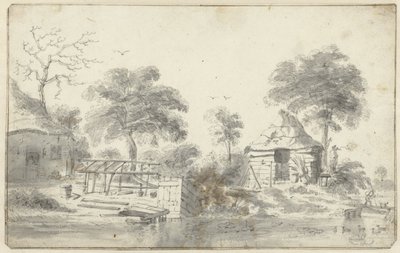 Bauernhof mit Scheune am Wasser von Cornelis Saftleven