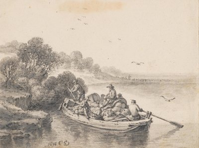 Eine schwer beladene Fähre von Cornelis Saftleven
