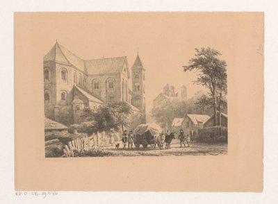 Rinder mit Wagen vor einer Kirche aus dem 11. Jahrhundert von Cornelis Springer
